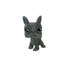 Littlest Pet Shop LPS Blue dog, Boston Terrier, bat eyes #857